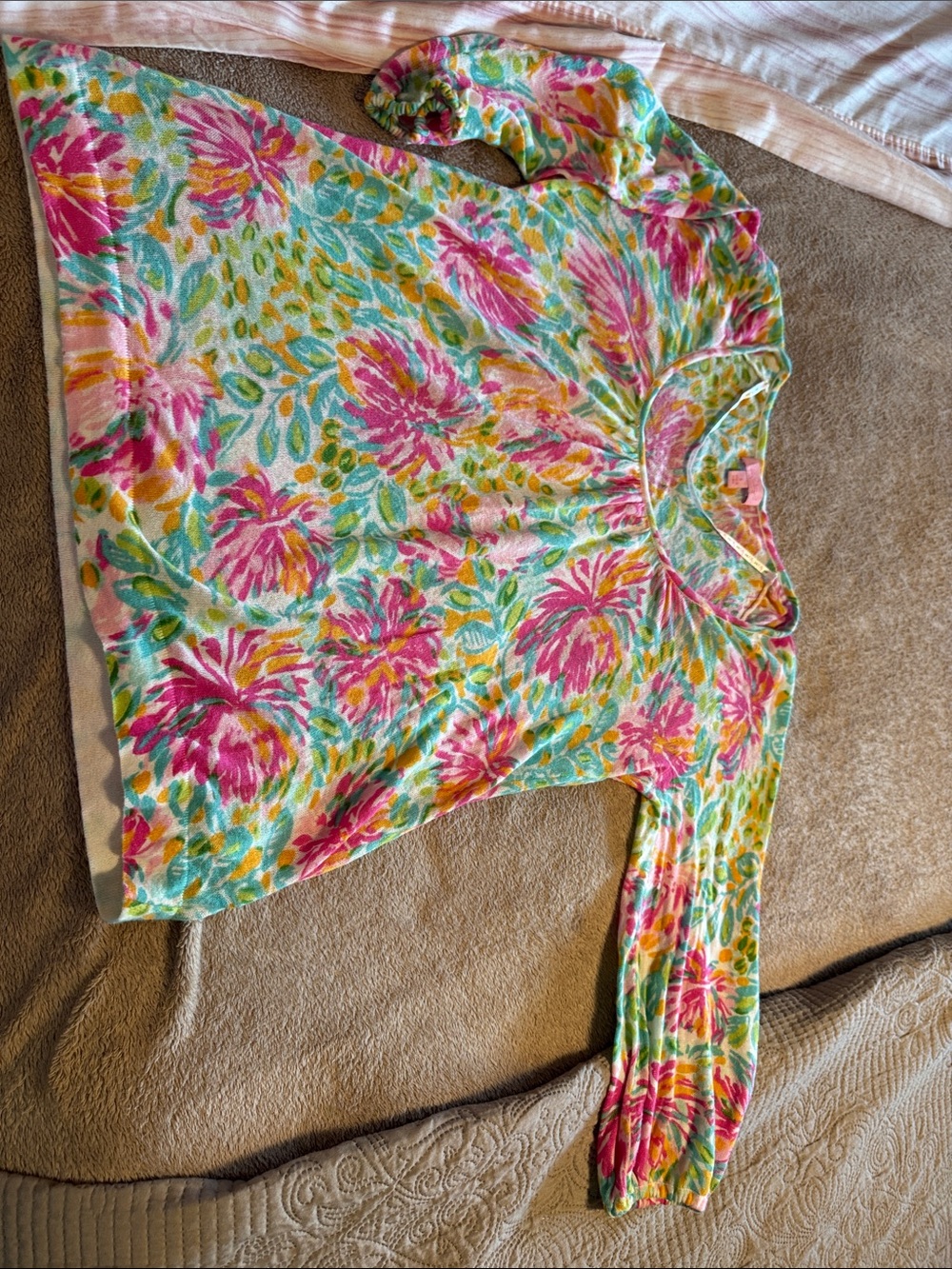 Lilly Pulitzer Pink, Teal & Yellow Floral Scoop-Neck Tunic